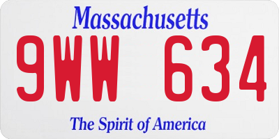 MA license plate 9WW634