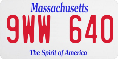 MA license plate 9WW640
