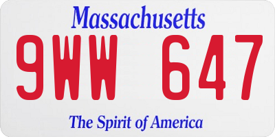 MA license plate 9WW647