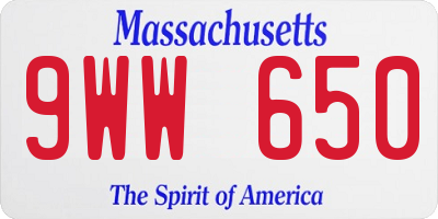 MA license plate 9WW650