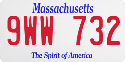 MA license plate 9WW732