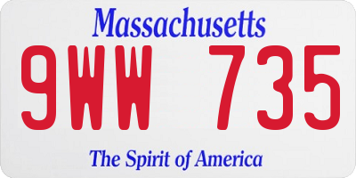 MA license plate 9WW735