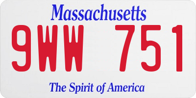 MA license plate 9WW751