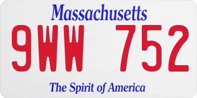 MA license plate 9WW752