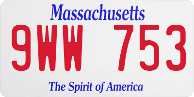 MA license plate 9WW753