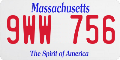 MA license plate 9WW756