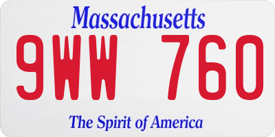 MA license plate 9WW760