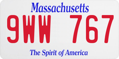 MA license plate 9WW767