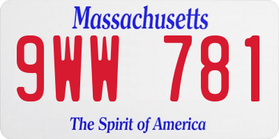 MA license plate 9WW781