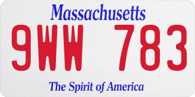 MA license plate 9WW783