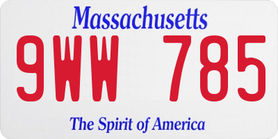 MA license plate 9WW785