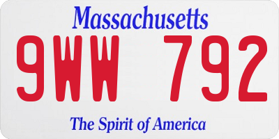 MA license plate 9WW792