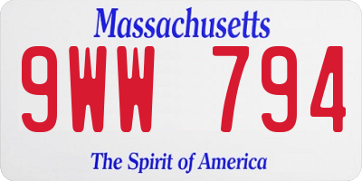MA license plate 9WW794