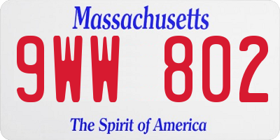 MA license plate 9WW802