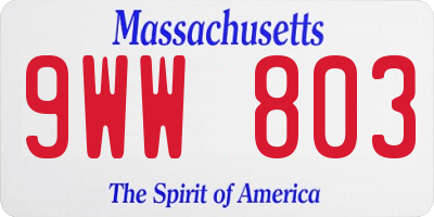MA license plate 9WW803