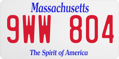 MA license plate 9WW804