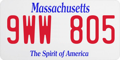 MA license plate 9WW805