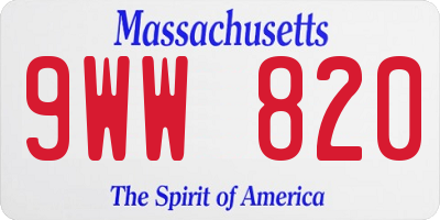 MA license plate 9WW820