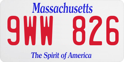 MA license plate 9WW826