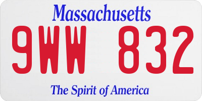 MA license plate 9WW832