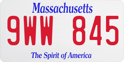 MA license plate 9WW845
