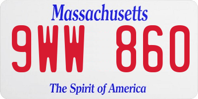 MA license plate 9WW860