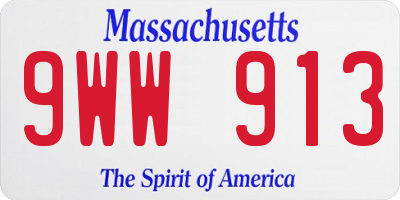 MA license plate 9WW913