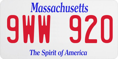 MA license plate 9WW920