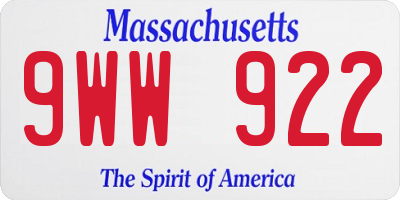 MA license plate 9WW922