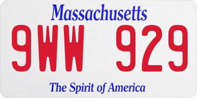 MA license plate 9WW929