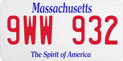 MA license plate 9WW932