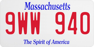 MA license plate 9WW940