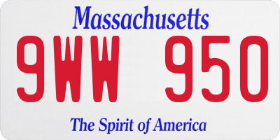 MA license plate 9WW950