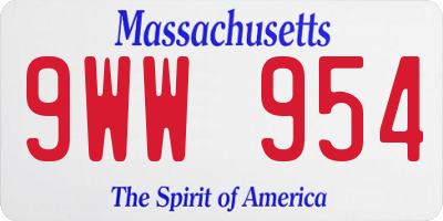 MA license plate 9WW954