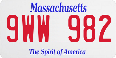 MA license plate 9WW982