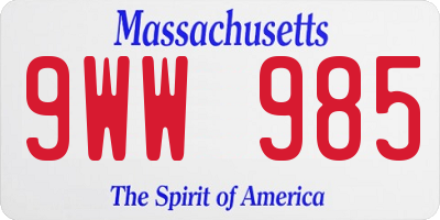 MA license plate 9WW985