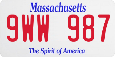 MA license plate 9WW987