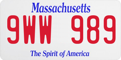 MA license plate 9WW989