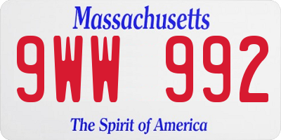MA license plate 9WW992