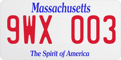 MA license plate 9WX003