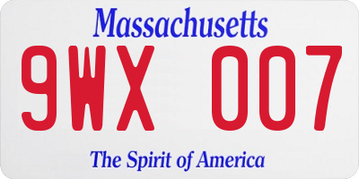 MA license plate 9WX007