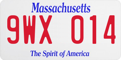 MA license plate 9WX014