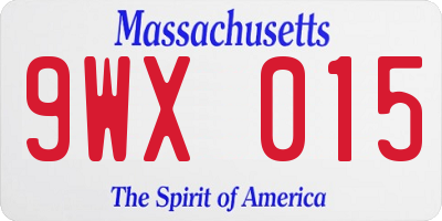 MA license plate 9WX015