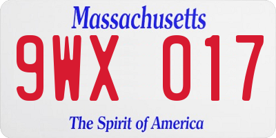 MA license plate 9WX017