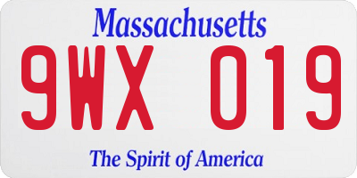 MA license plate 9WX019