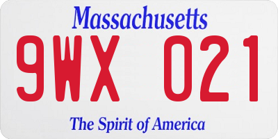 MA license plate 9WX021