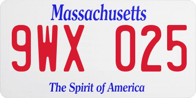 MA license plate 9WX025