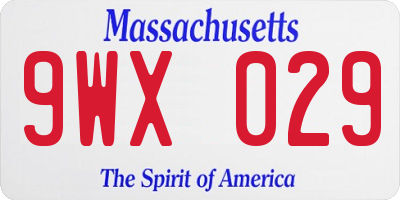 MA license plate 9WX029