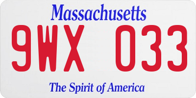 MA license plate 9WX033