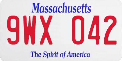 MA license plate 9WX042
